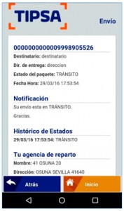 Tipsa App información seguimiento envio 